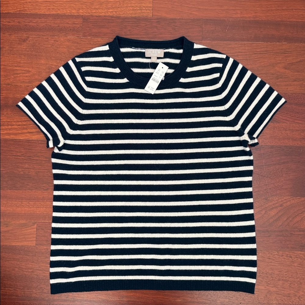 J.Crew Cashmere Navy/white stripe short sleeved sweater NWT